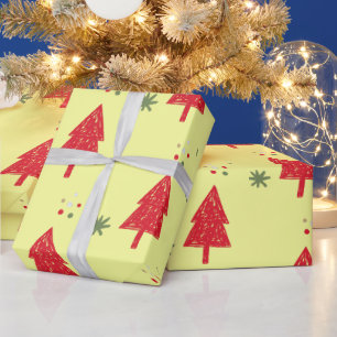 Red winter snowflake Xmas tree Seamless pattern Wrapping Paper