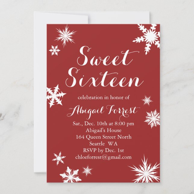 Red Winter Sweet Sixteen Invitation (Front)