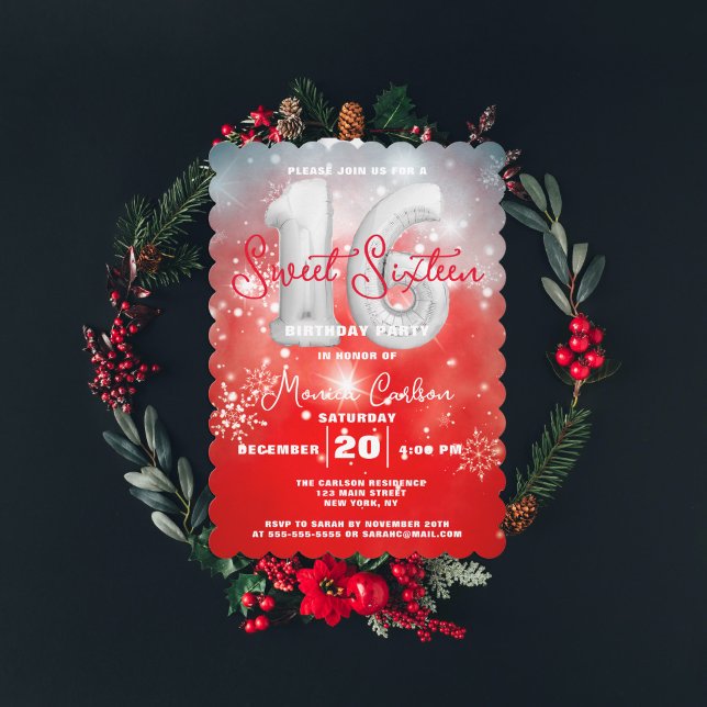 Red Winter Wonderland Sweet Sixteen Birthday Invitation (Creator Uploaded)