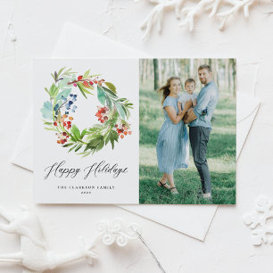 Red Winterberry and Juniper Wreath Photo Postcard