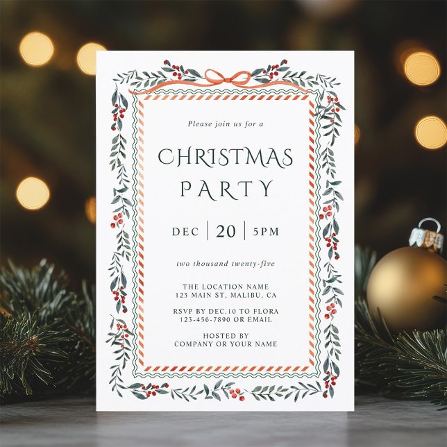 Red Winterberry Frame Christmas Party Invitation (Creator Uploaded)