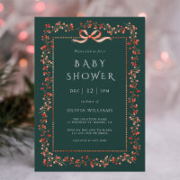 Red Winterberry Frame Forest Green Baby Shower