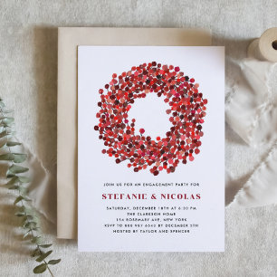 Red Winterberry Wreath Christmas Engagement Party Invitation