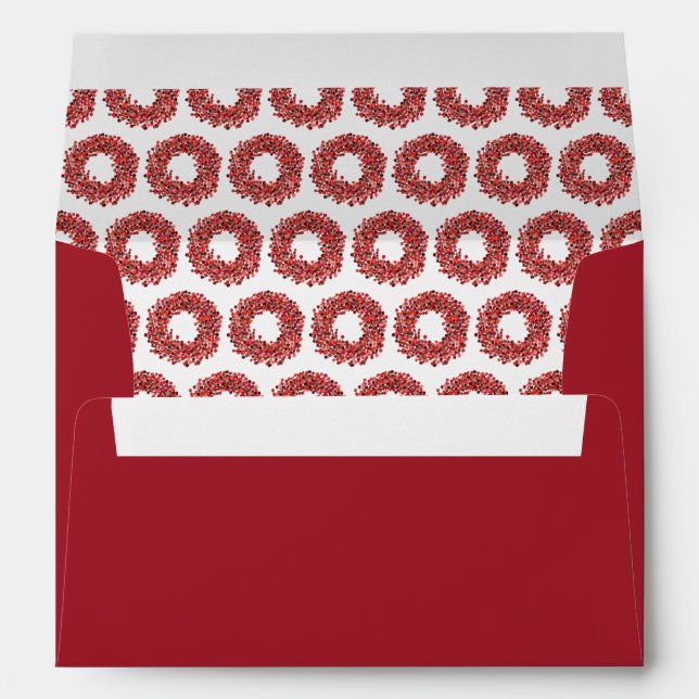 Red Winterberry Wreath Pattern Red Christmas Envelope (Back (Bottom))