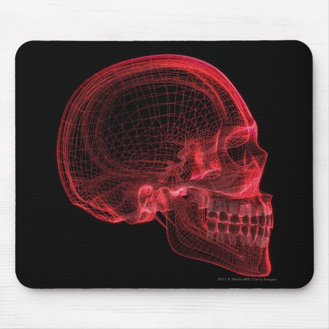 Red wireframe of a skull mouse pad (Front)