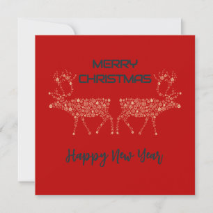 Red wish card Merry Christmas new year reindeer