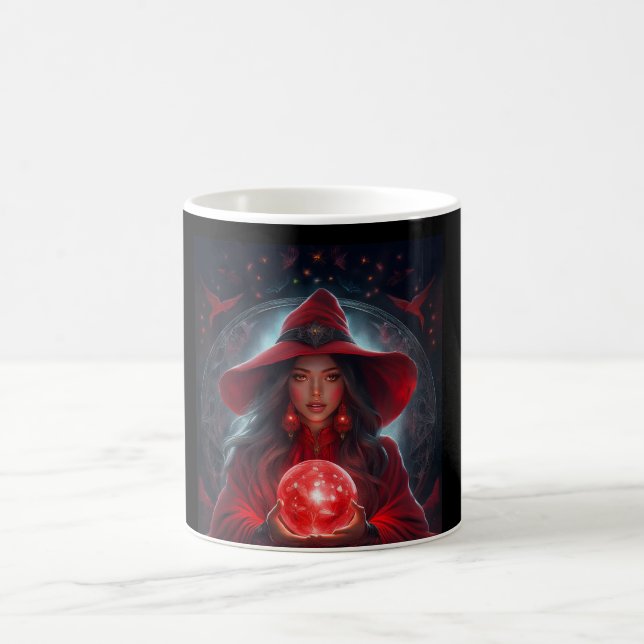 Red Witch With Crystal Ball And Amazing Background Coffee Mug (Center)