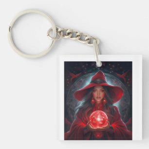 Red Witch With Crystal Ball And Amazing Background Key Ring