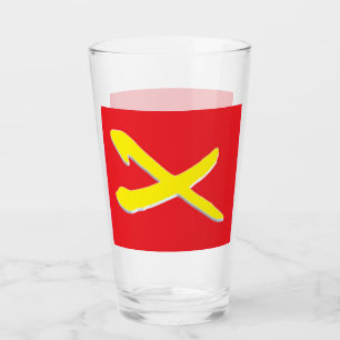 Red with a bright yellow cross pattern glass