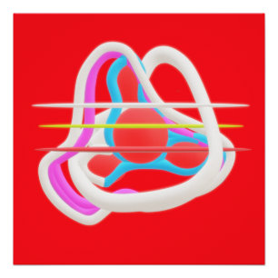Red with abstract surreal design in cute colours poster