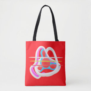Red with abstract surreal design in cute colours tote bag
