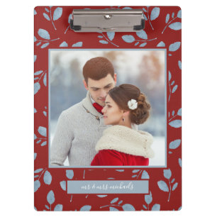 Red with Blue Leaves Photo and Name Clipboard