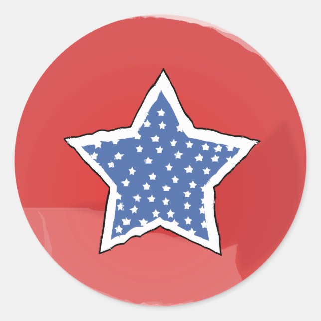 Red with Blue Star and White Stars 4th of July Classic Round Sticker (Front)