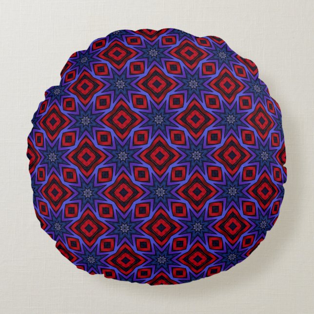 Red With Blue Stars Round Cushion (Front)