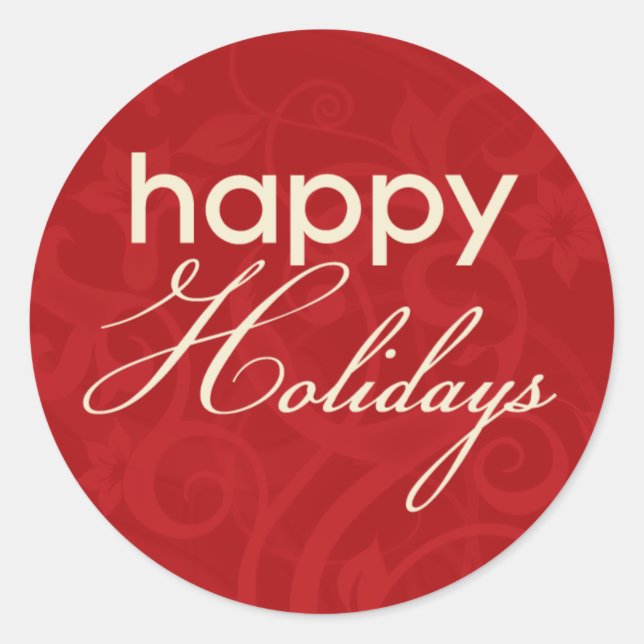Red with Cream Happy Holidays Sticker (Front)