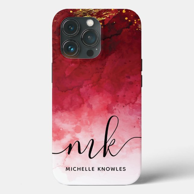 Red with Gold Splash Personalised Monogram Case-Mate iPhone Case (Back)