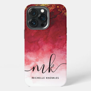 Red with Gold Splash Personalised Monogram iPhone 13 Pro Case