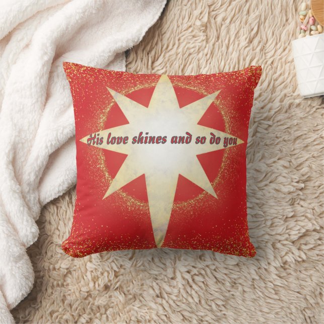Red with Gold Star of Bethlehem Christmas Cushion (Blanket)