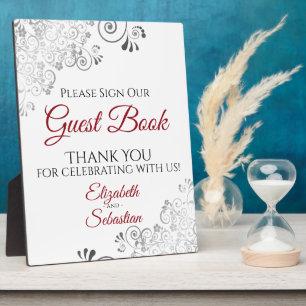 Red with Grey Frills Sign Our Guest Book Wedding Plaque
