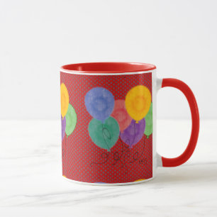 Red with Multicolored Party Balloons Mug