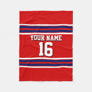 Red with Navy White Stripes Team Jersey Fleece Blanket
