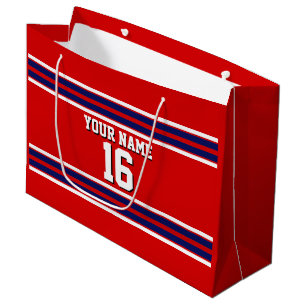 Red with Navy White Stripes Team Jersey Large Gift Bag