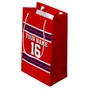 Red with Navy White Stripes Team Jersey Small Gift Bag