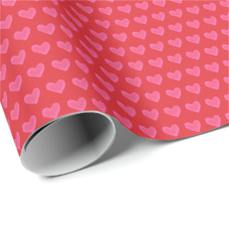 Red with Pink Hearts V-Day Wrapping Paper