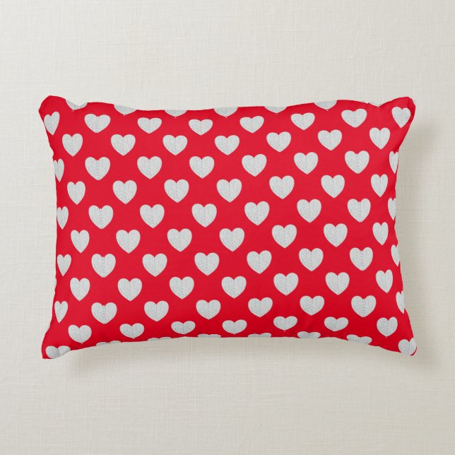 Red With Silver Glittery Hearts Decorative Cushion (Front)
