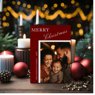 Red with Silver Script Family Photo Card