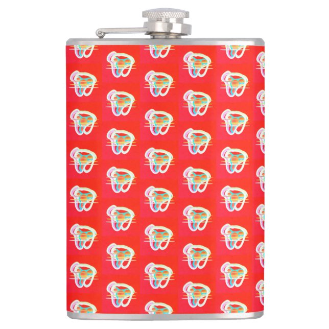 Red with small art designs on it  beverage pitcher hip flask (Front)