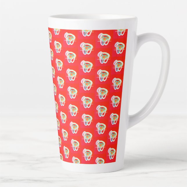 Red with small art designs on it latte mug (Right)