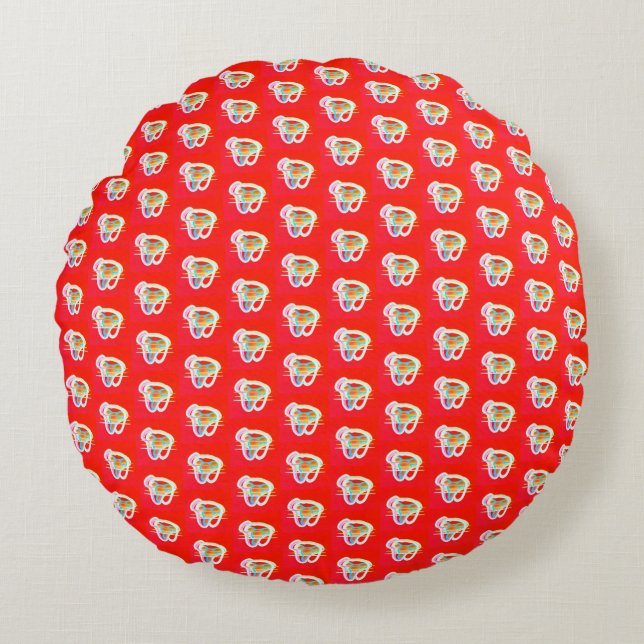 Red with small art designs on it     round cushion (Front)