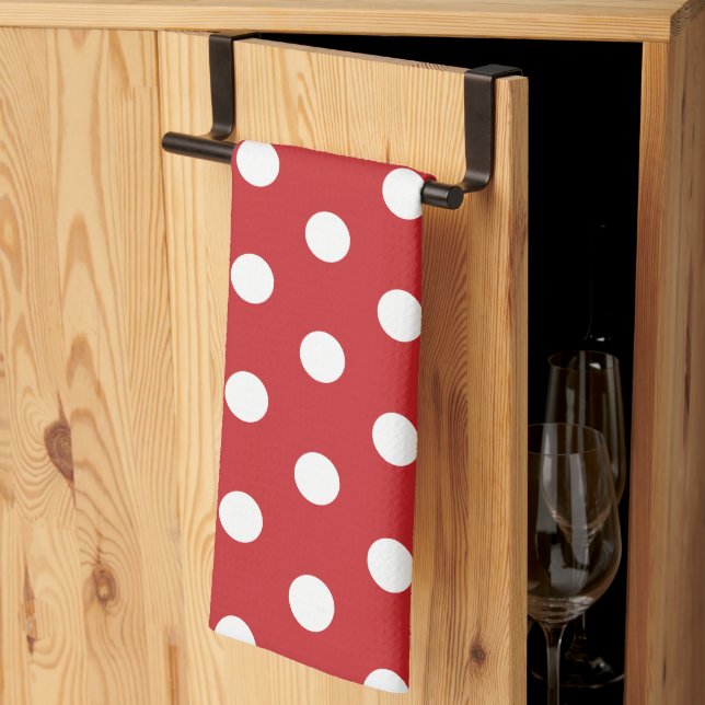 Red with Solid White Dot Style Tea Towel (Thirds Fold)