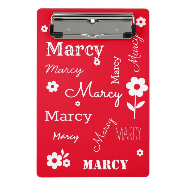 Red with White Flowers, Customised Mini Clipboard (Front)