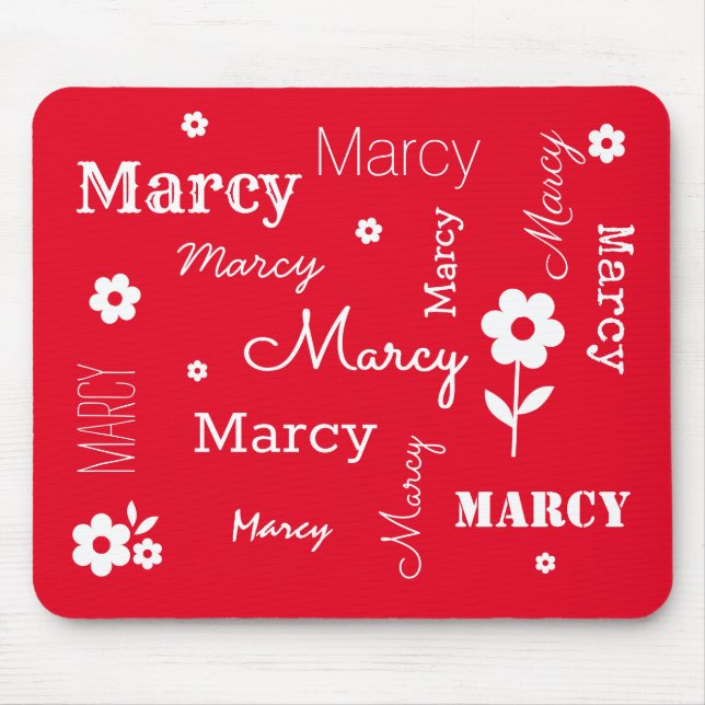 Red with White Flowers, Customised Mouse Pad (Front)