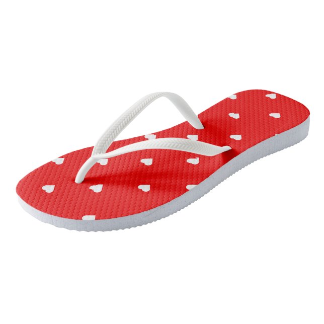 Red with White Hearts Jandals (Angled)