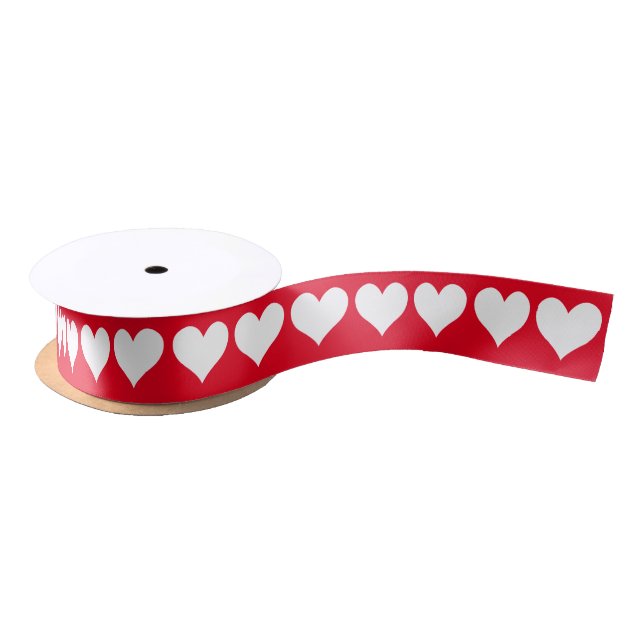 Red with White Hearts Satin Ribbon (Spool)