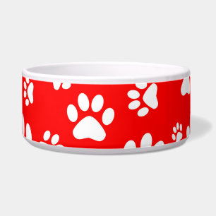 RED WITH WHITE PAWS DOG/CAT BOWL