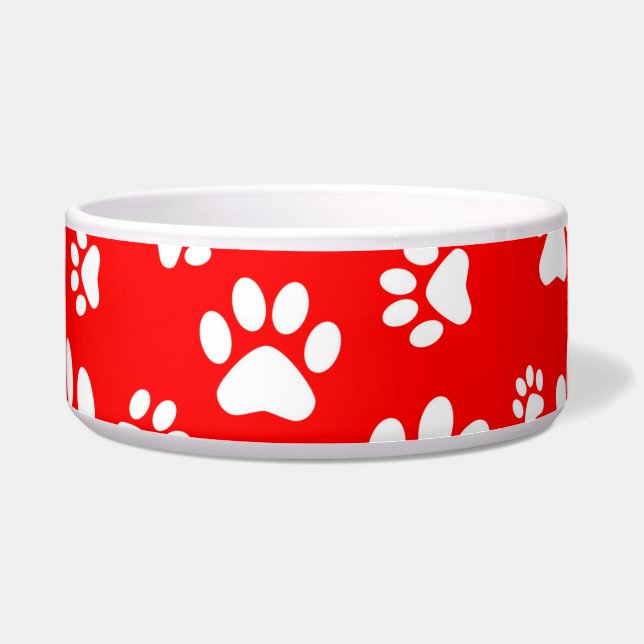 RED WITH WHITE PAWS DOG/CAT BOWL (Front)
