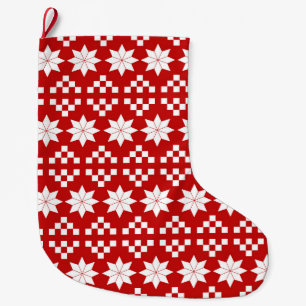Red with White Poinsettias Christmas Stocking