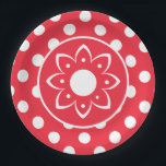 Red With White Polk Dots Paper Plate<br><div class="desc">A Red With White Polka Dotted Paper Plate With Boho Flower Center For Any Type Of Party</div>