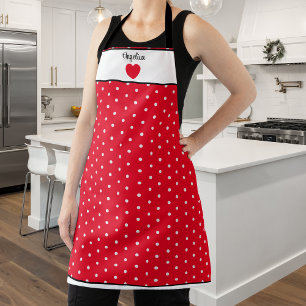 Red with white polka dot with a recipe.  apron