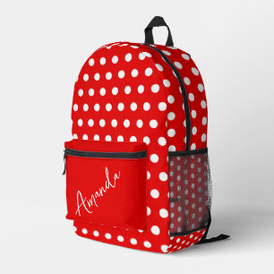 Red with White Polka Dots Personalised Printed Backpack