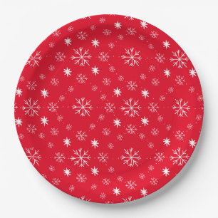 Red With White Snowflakes Paper Plate