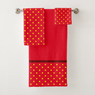 Red With Yellow Polka Dots And Red Stripes Bath To Bath Towel Set