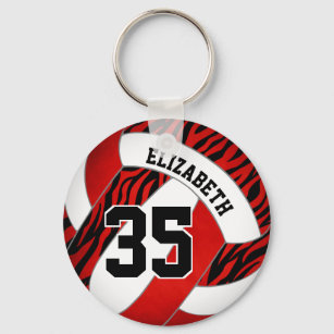 red with zebra stripes accent girls volleyball key ring