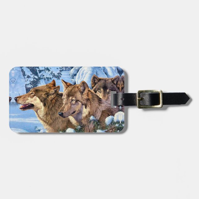 Red wolves painting luggage tag (Front Horizontal)
