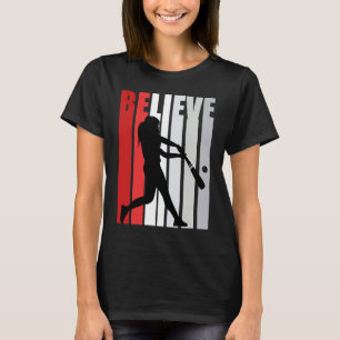 Red Womens Believe Baseball Motivational Softball T-Shirt