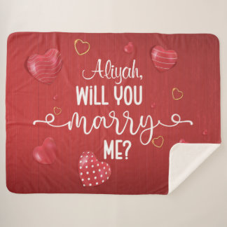 Red Wood Hearts Marriage Proposal Sherpa Blanket